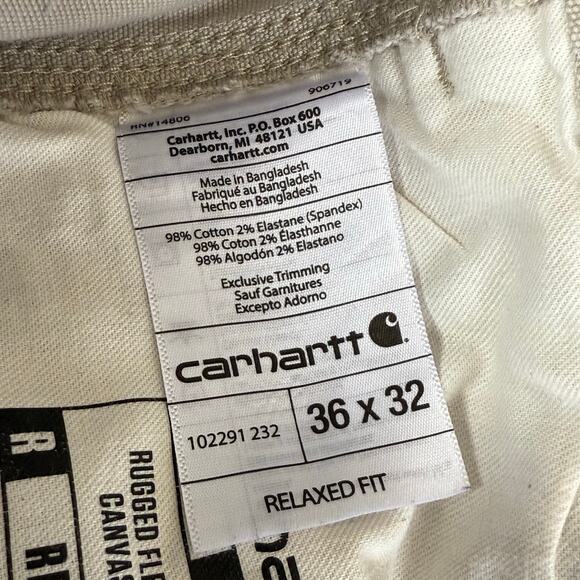 Carhartt Rugged Flex Relaxed Fit Canvas Work Pants Tan Khaki Mens 36x32 Workwear - Picture 11 of 14